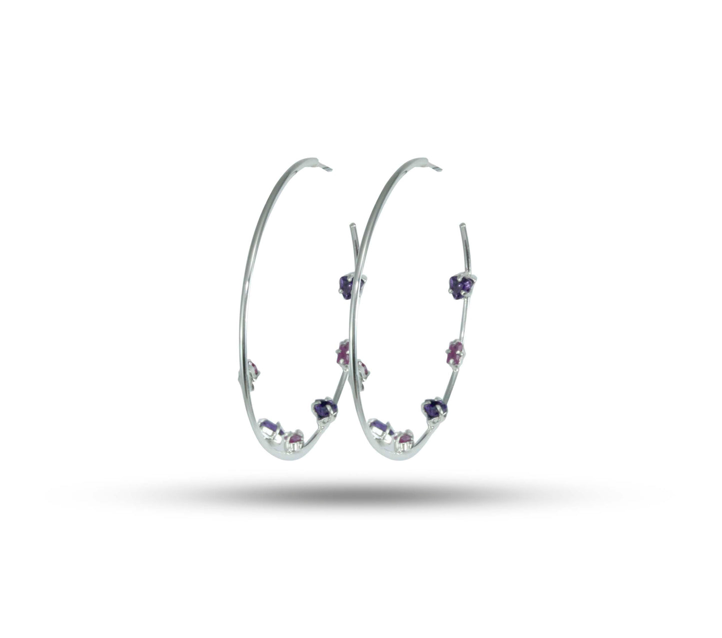 Amethyst & Pink Tourmaline Fusion Hoop Earrings