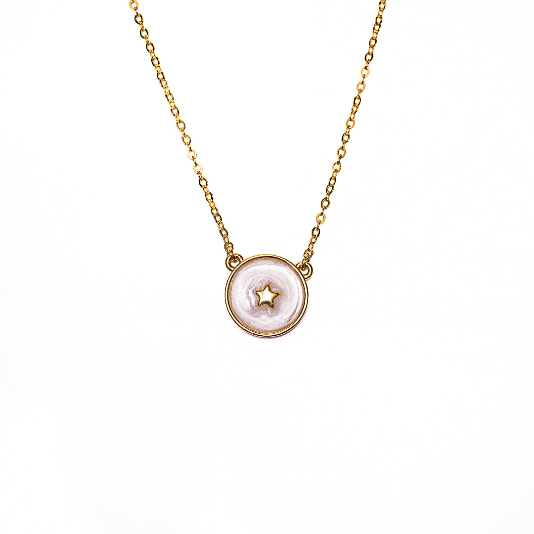 Enamel Star Disc Necklace in 18k gold plated brass by Made Design Jewelry