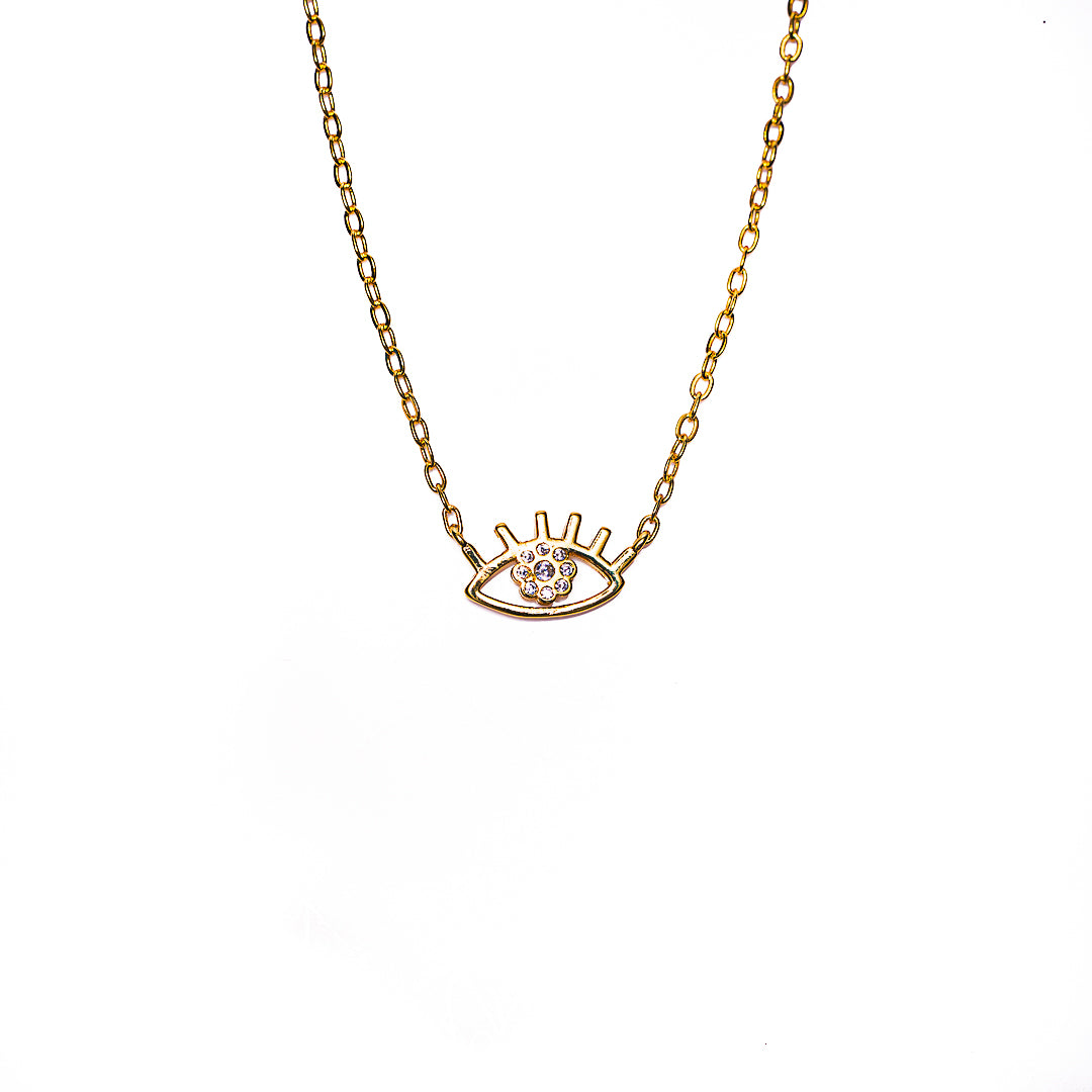 Evil Eye Gem Necklace in 18k gold plated brass by Made Design Jewelry