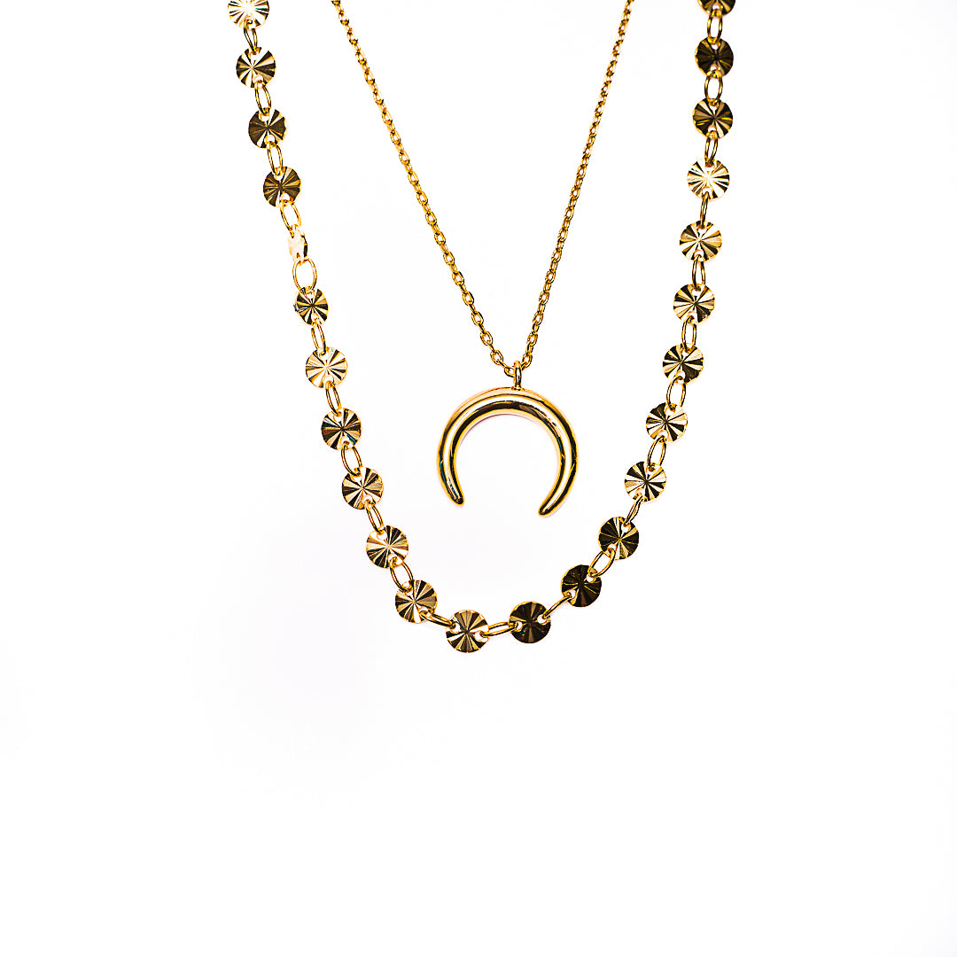 Crescent Double Link Necklace in 18k gold plated brass by Made Design Jewelry