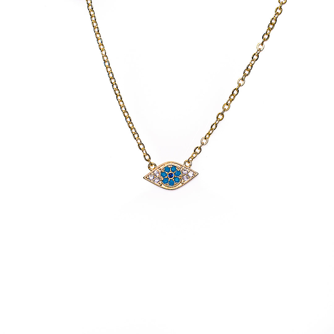 Evil Eye Gem Necklace in 18k gold plated brass by Made Design Jewelry