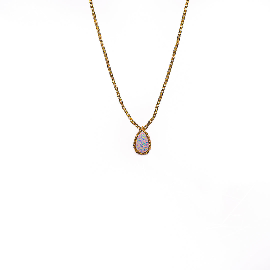 Bezel Opal Pendant in 18k gold plated brass by Made Design Jewelry