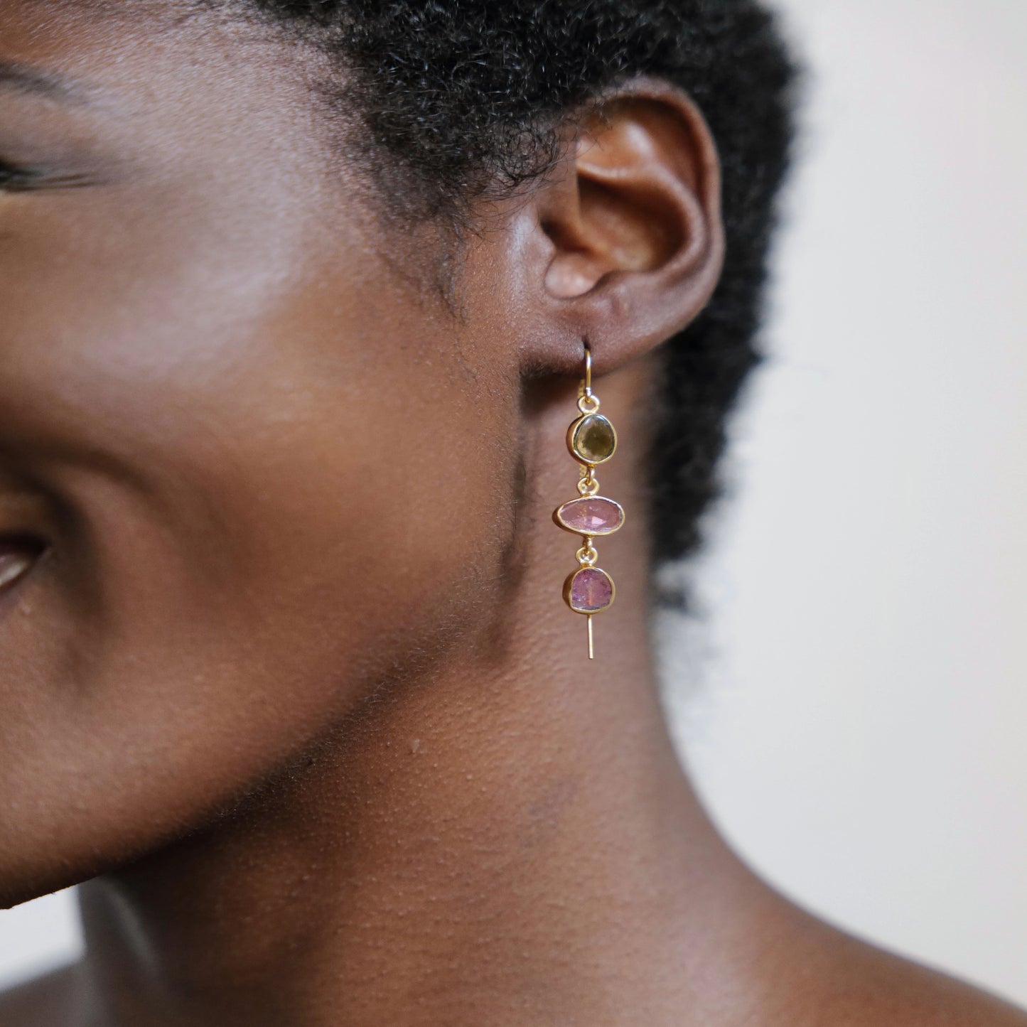 Triple Drop Watermelon Tourmaline Earrings