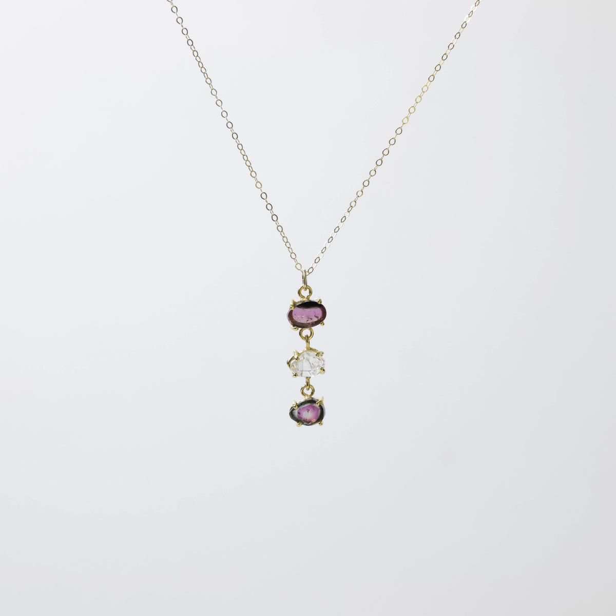 Herkimer diamond and watermelon tourmaline necklace detail