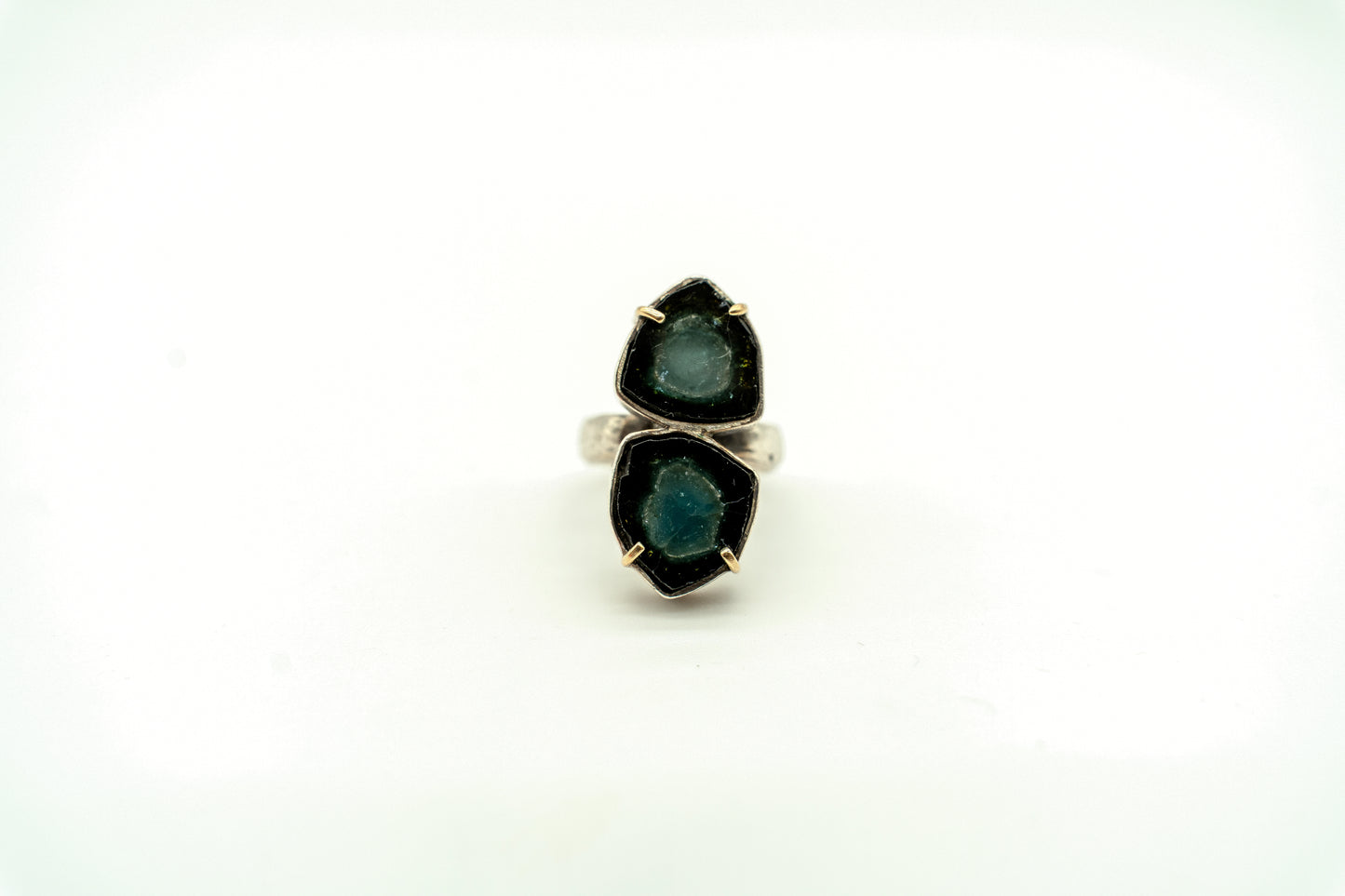 Double Green Tourmaline with 14k Gold Prongs