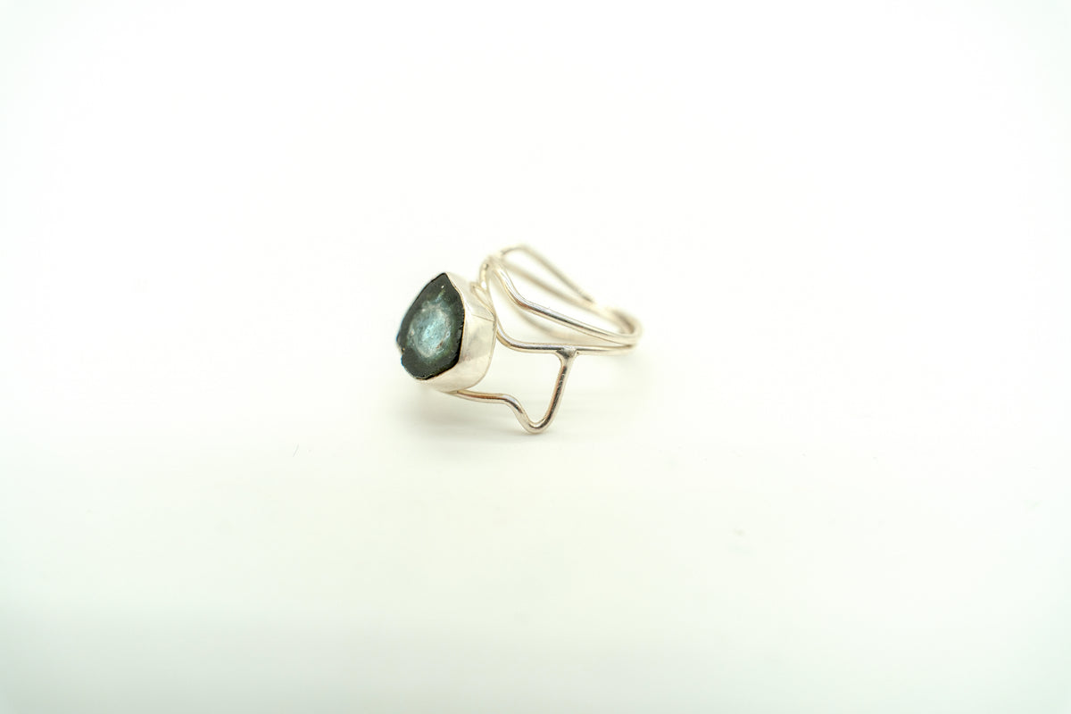 Raw Green Tourmaline Wrapped Ring in sterling silver – view 3