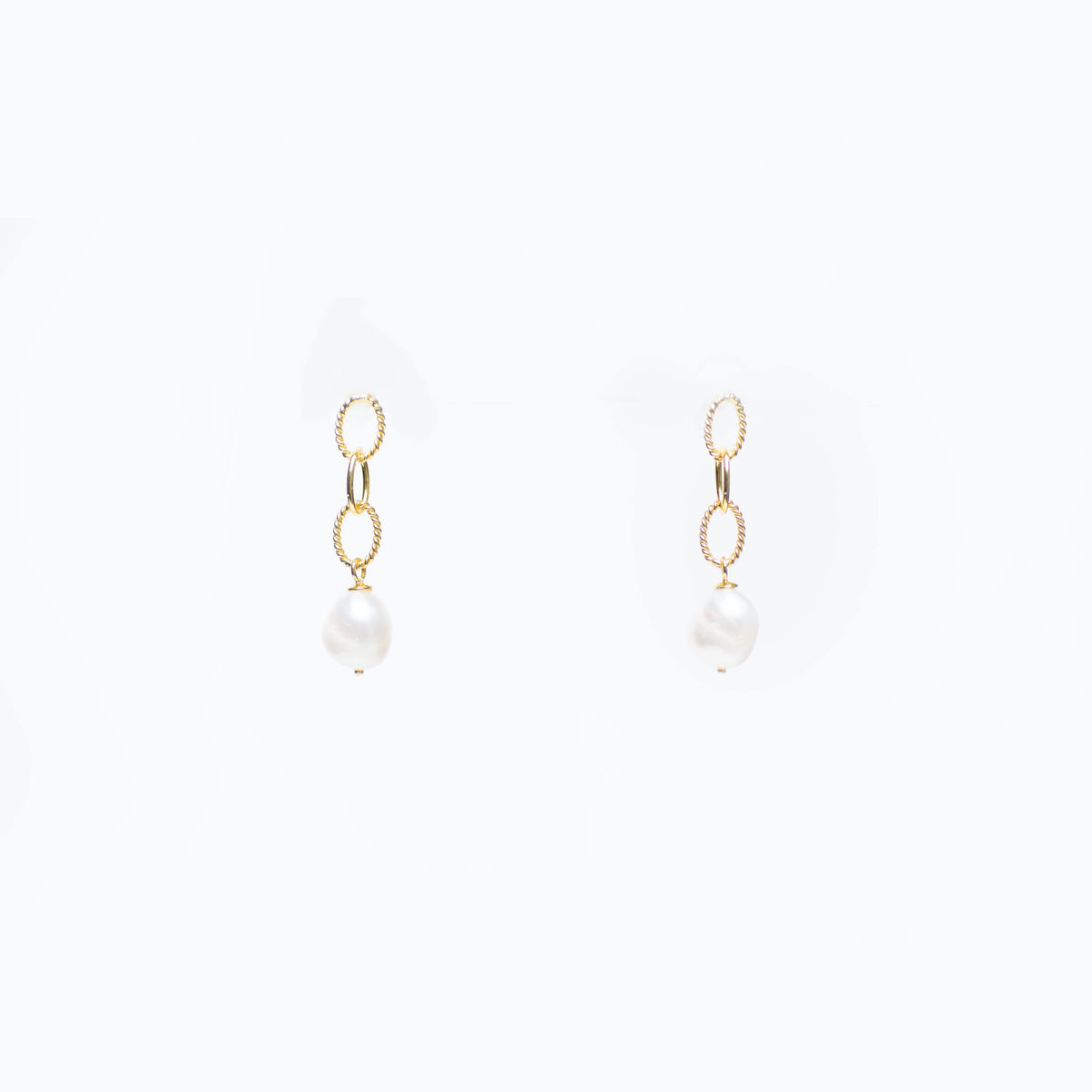 Pearl and gold-vermeil chain earrings with stud posts