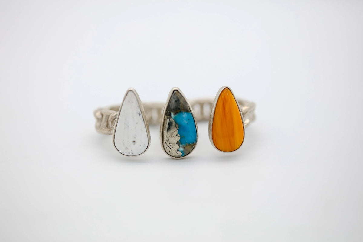 White Buffalo, Persian Turquoise & Rosarita Two-Finger One of One Ring by Made Design Jewelry