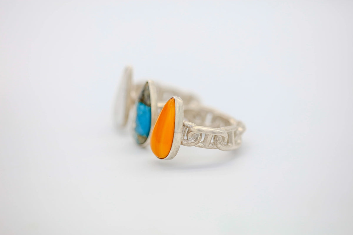 White Buffalo, Persian Turquoise & Rosarita Two-Finger One of One Ring – view 3