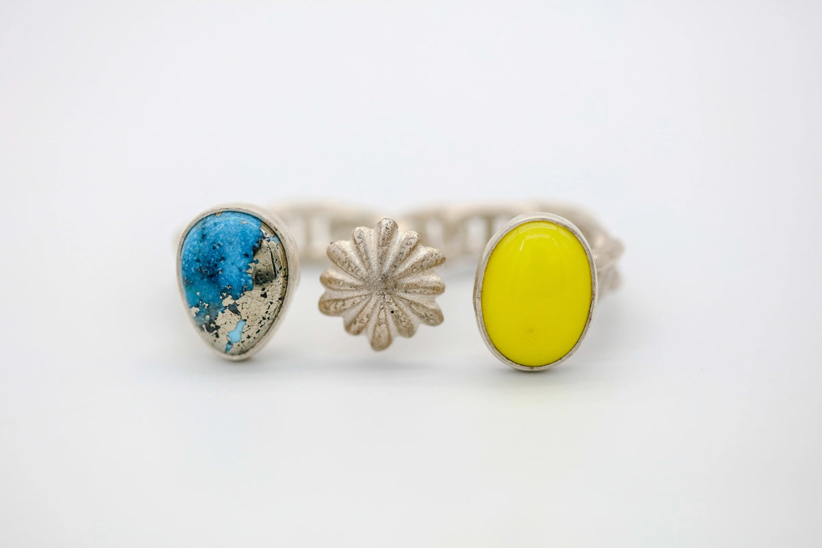 Turquoise & Rosarita Flower One of One Ring by Made Design Jewelry