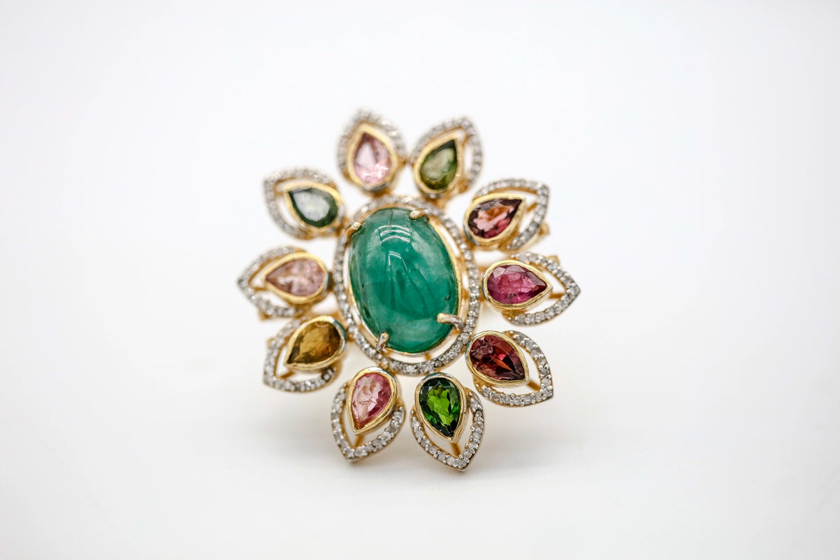 Emerald & Multicolor Tourmaline Diamond One of One Ring – view 3