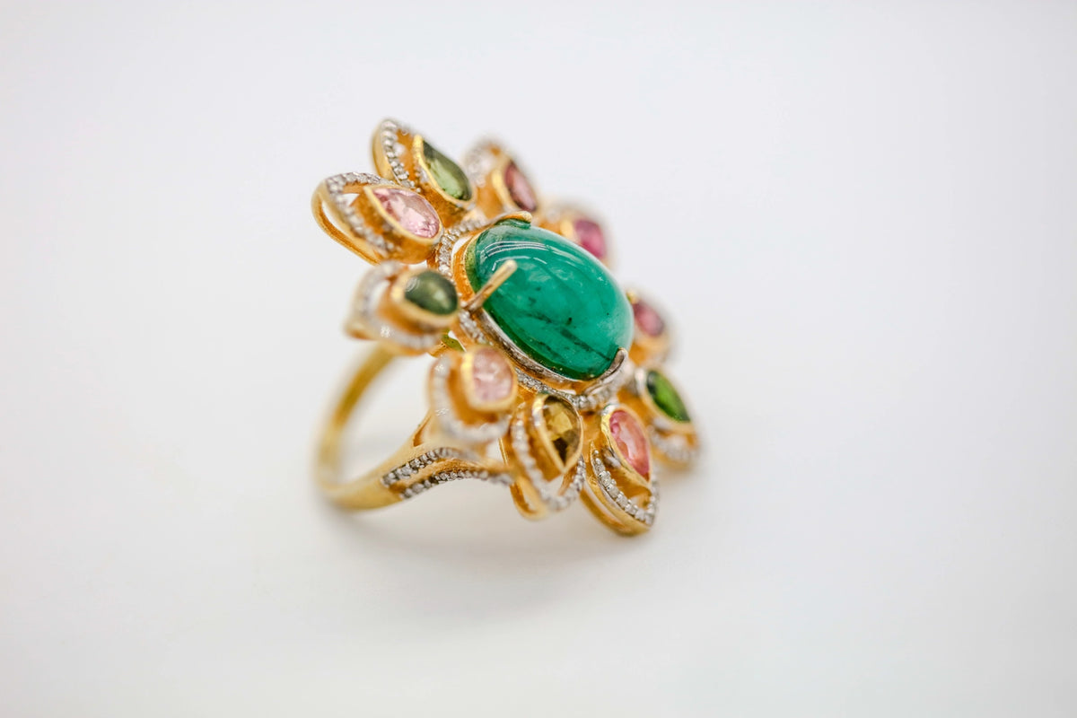Emerald & Multicolor Tourmaline Diamond One of One Ring – view 7