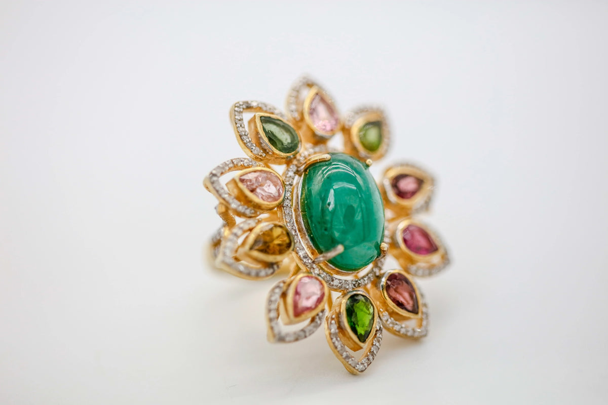 Emerald & Multicolor Tourmaline Diamond One of One Ring – view 8