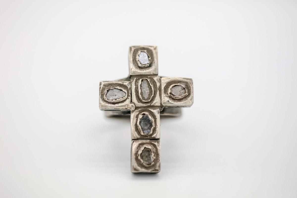 Natural Diamond Slice Cross Ring in Gold Vermeil by Made Design Jewelry