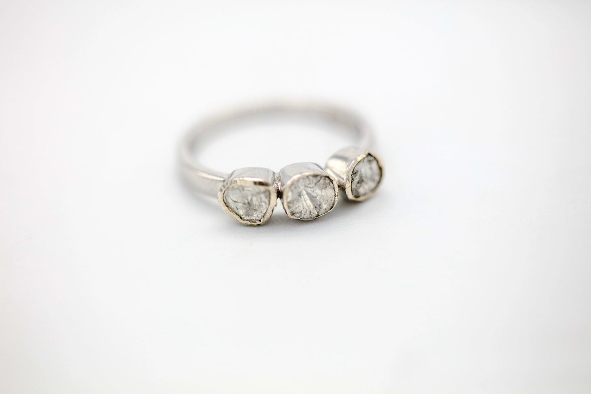 Natural Diamond Slice Three-Stone Ring in Sterling Silver by Made Design Jewelry
