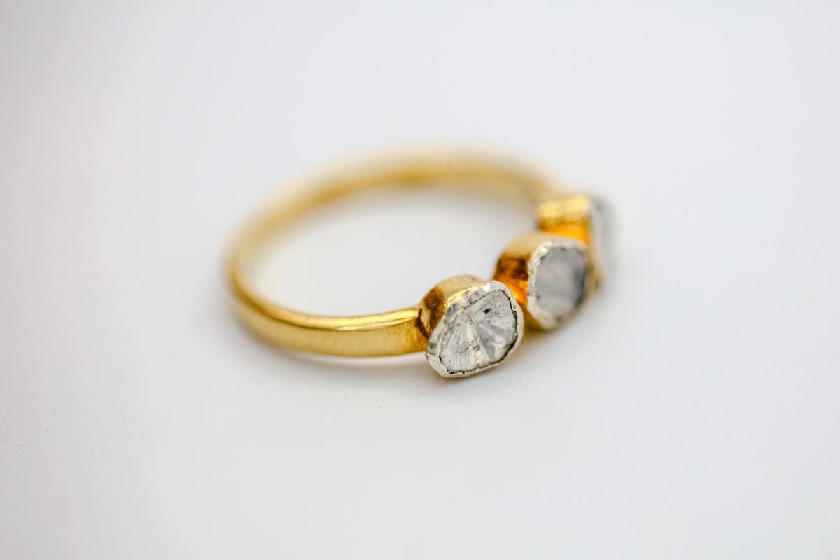 Natural Diamond Slice Three-Stone Ring in Gold Vermeil – view 3