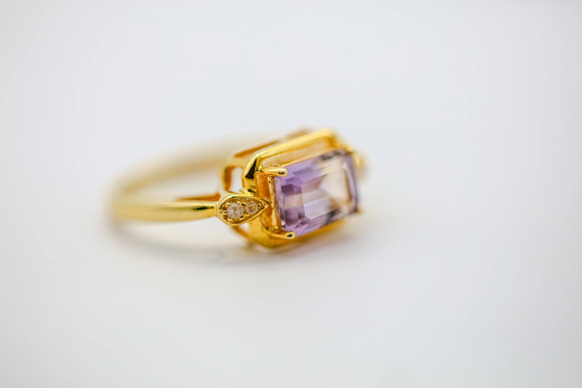 Amethyst Diamond East-West Ring in Gold Vermeil – view 5