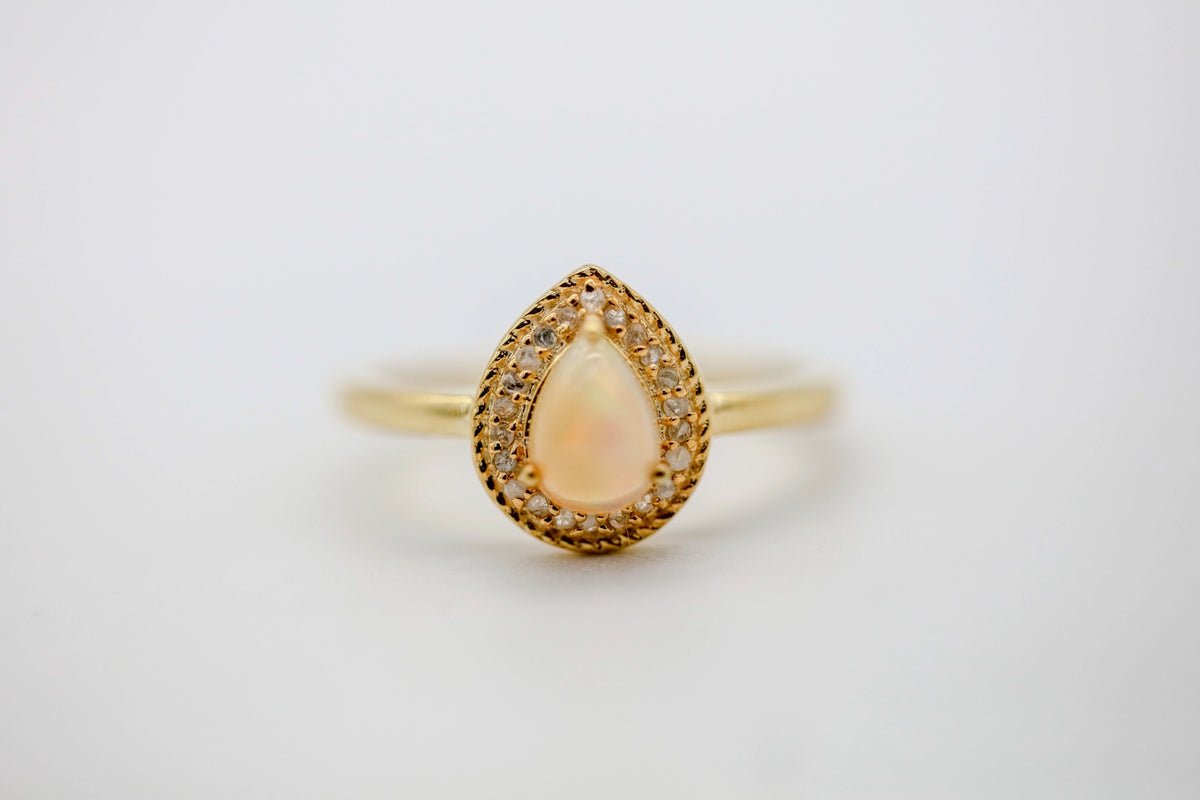 Opal Diamond Halo Ring in Gold Vermeil by Made Design Jewelry