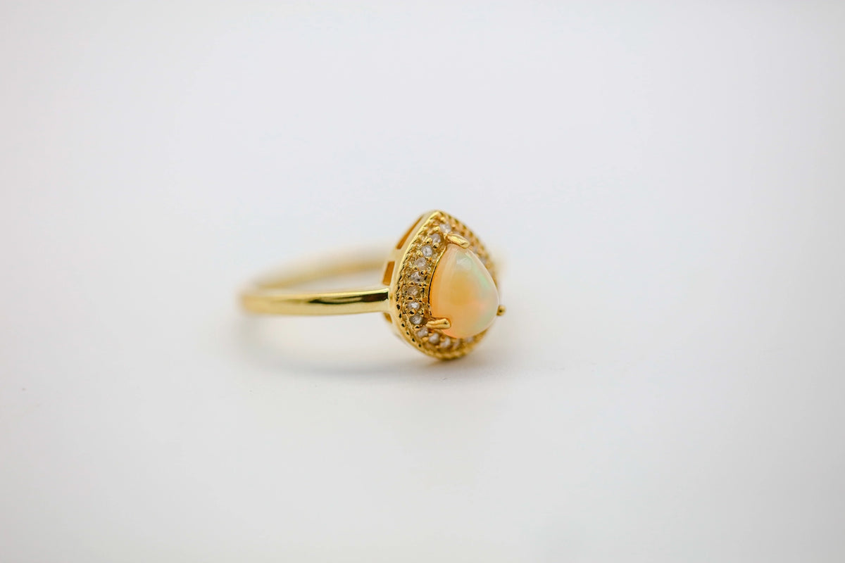 Opal Diamond Halo Ring in Gold Vermeil – view 4