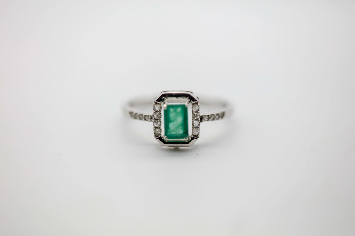 Colombian Emerald Diamond Ring in Sterling Silver by Made Design Jewelry