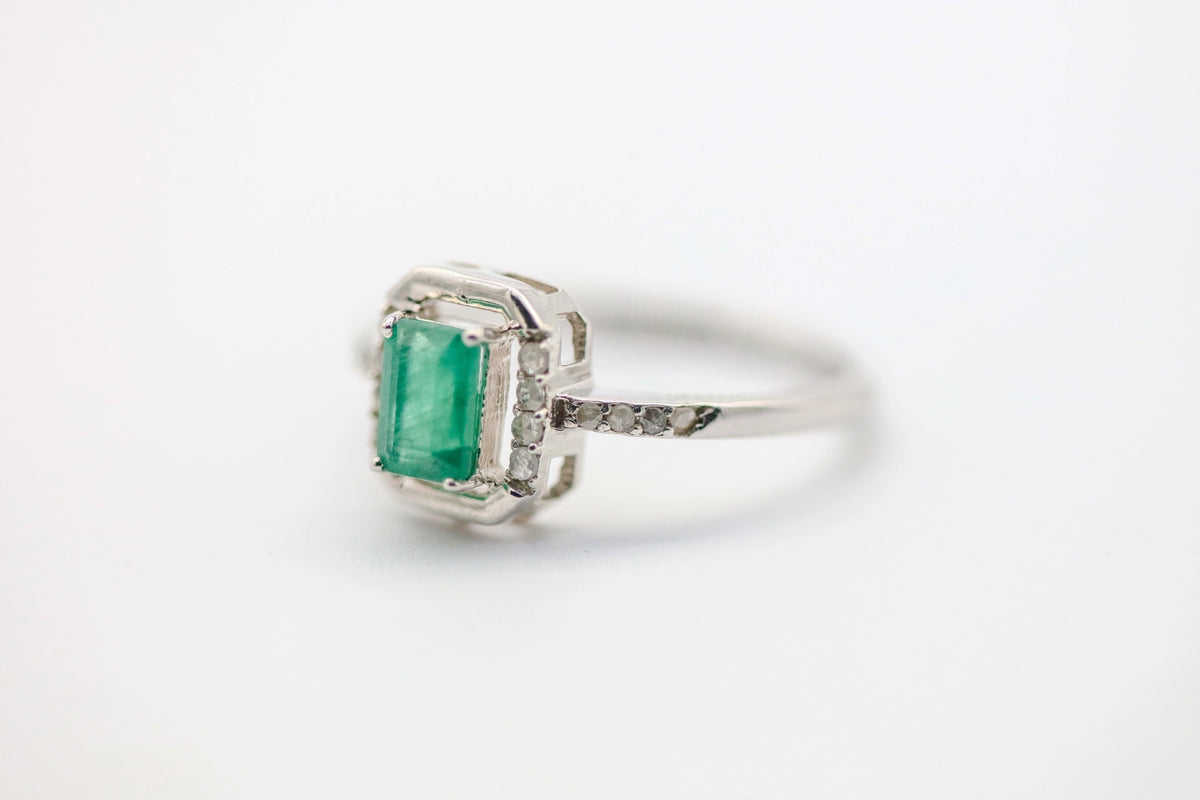 Colombian Emerald Diamond Ring in Sterling Silver – view 3