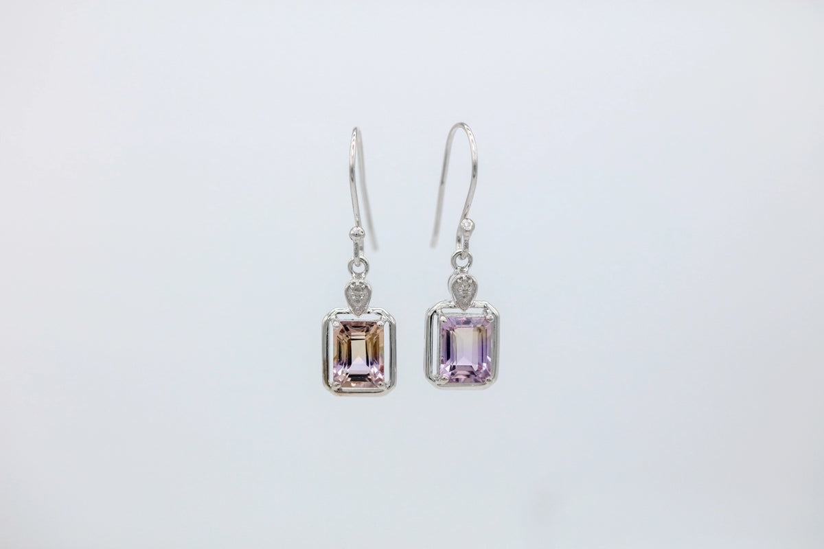 Ametrine Diamond Frame Drop Earrings in Sterling Silver – view 3