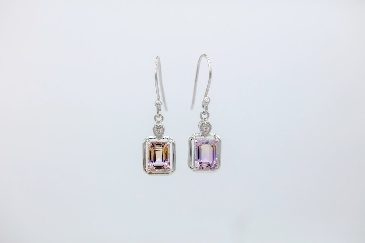 Ametrine Diamond Frame Drop Earrings in Sterling Silver – view 2