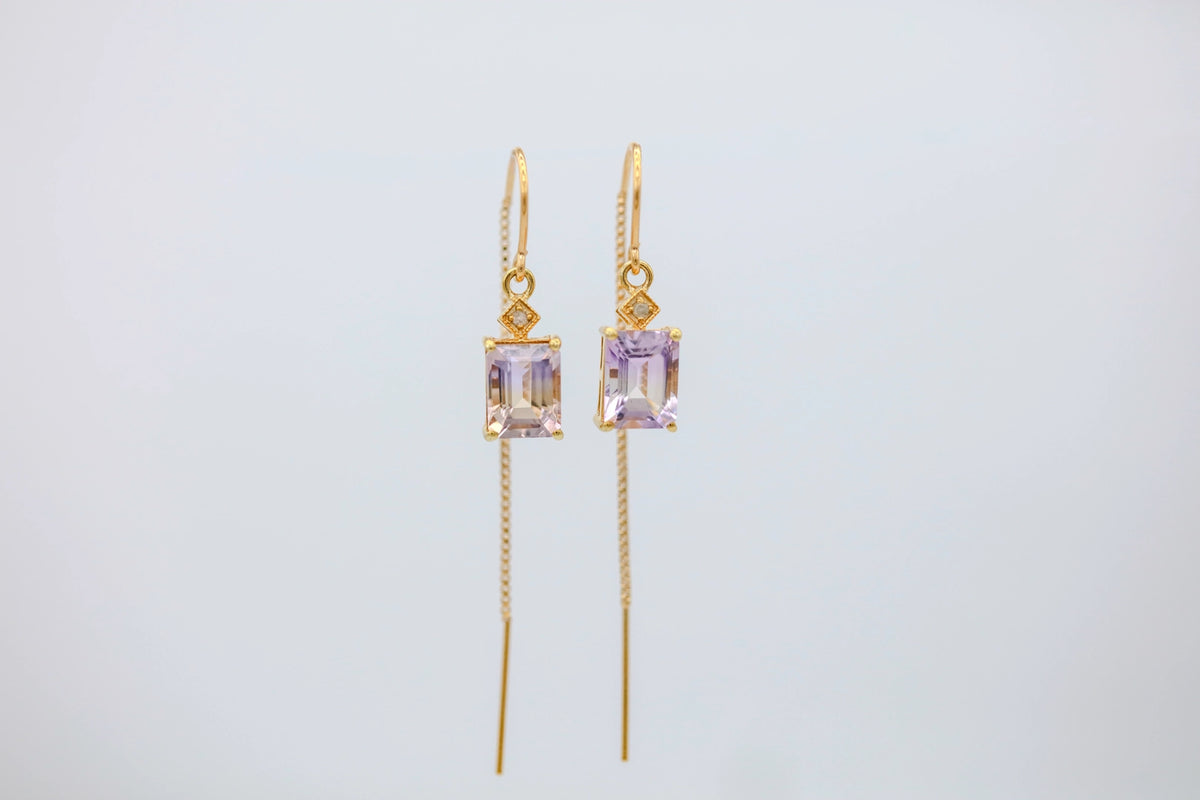 Ametrine Diamond Threader Earrings in Gold Vermeil – view 3