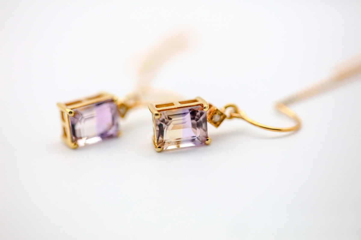 Ametrine Diamond Threader Earrings in Gold Vermeil – view 6