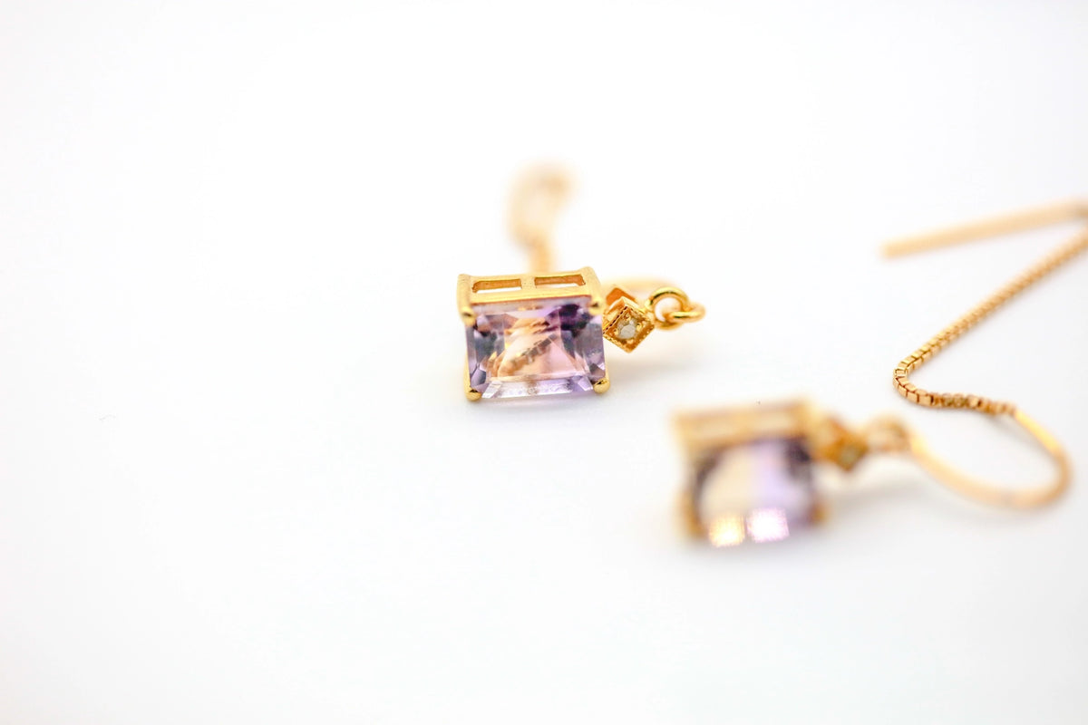 Ametrine Diamond Threader Earrings in Gold Vermeil – view 7
