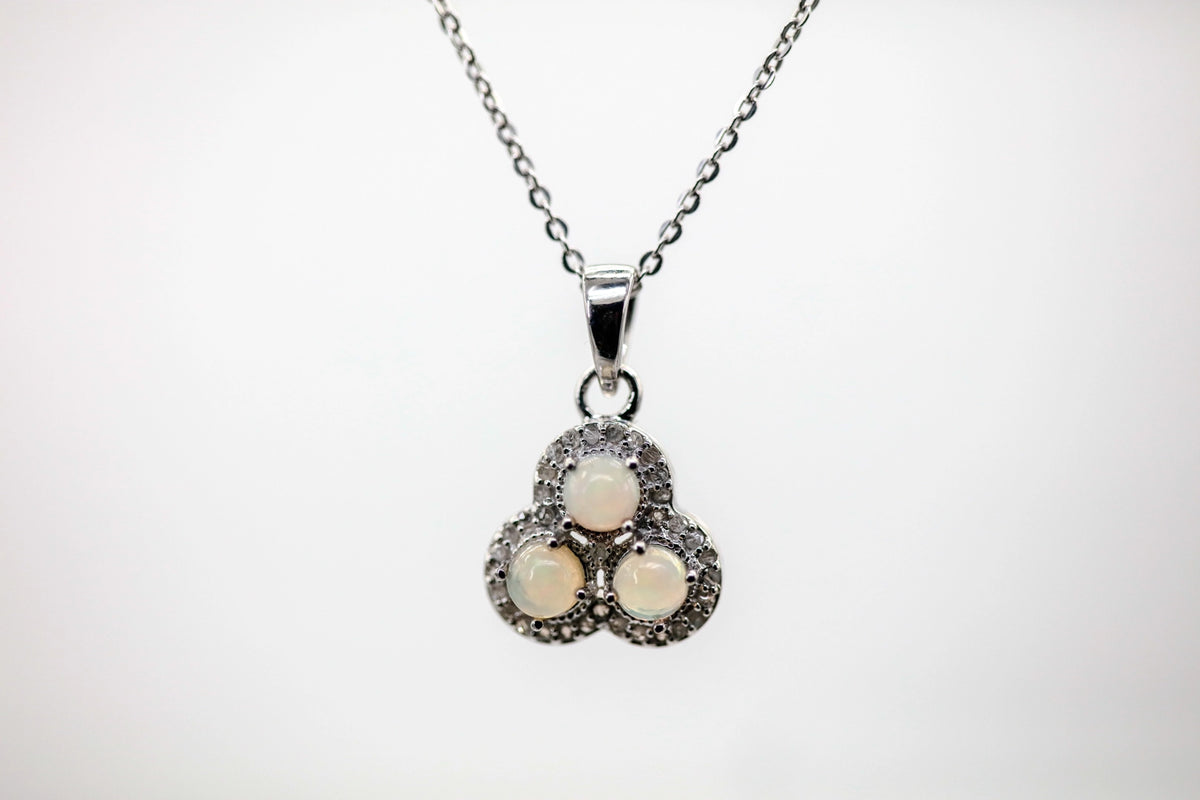 Opal Diamond Cluster Pendant in Sterling Silver – view 2