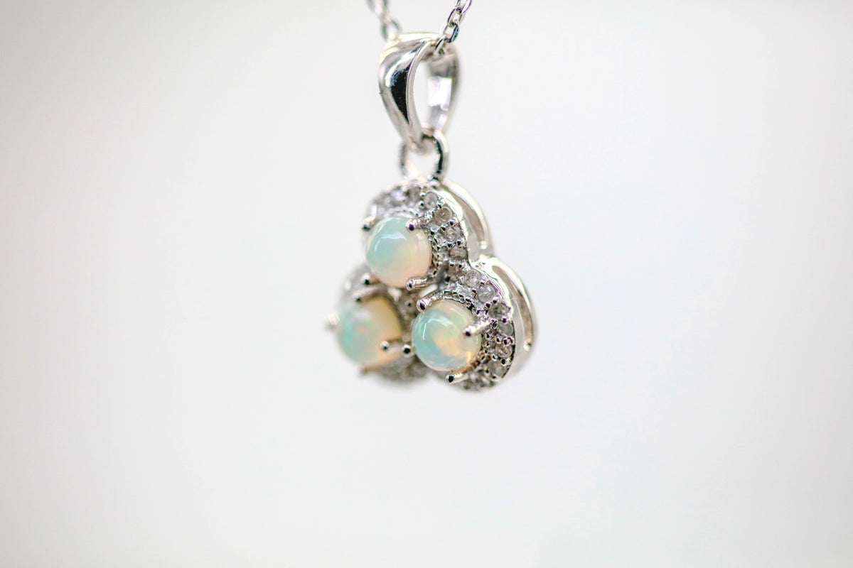 Opal Diamond Cluster Pendant in Sterling Silver by Made Design Jewelry