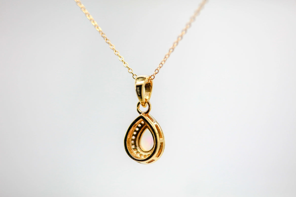 Opal Diamond Halo Pendant in Gold Vermeil – view 5