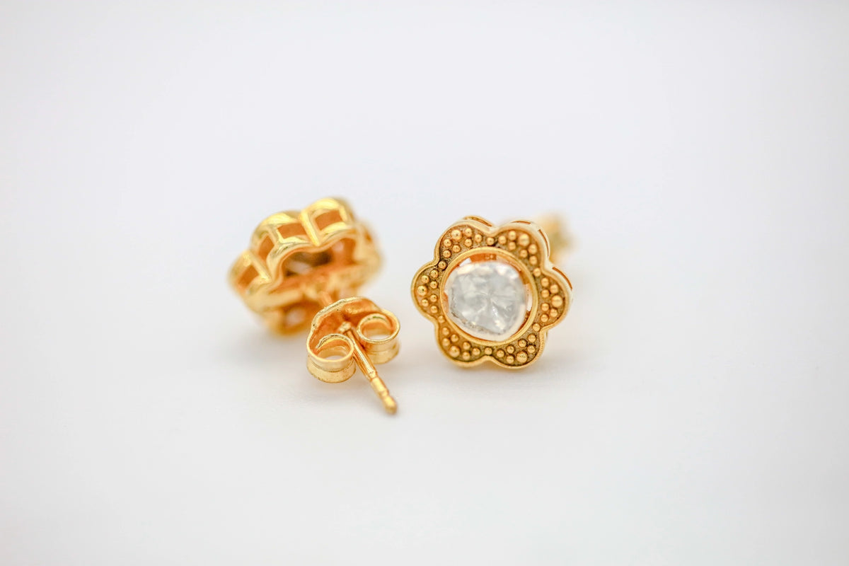 Natural Diamond Slice Flower Stud Earrings in Gold Vermeil – view 7