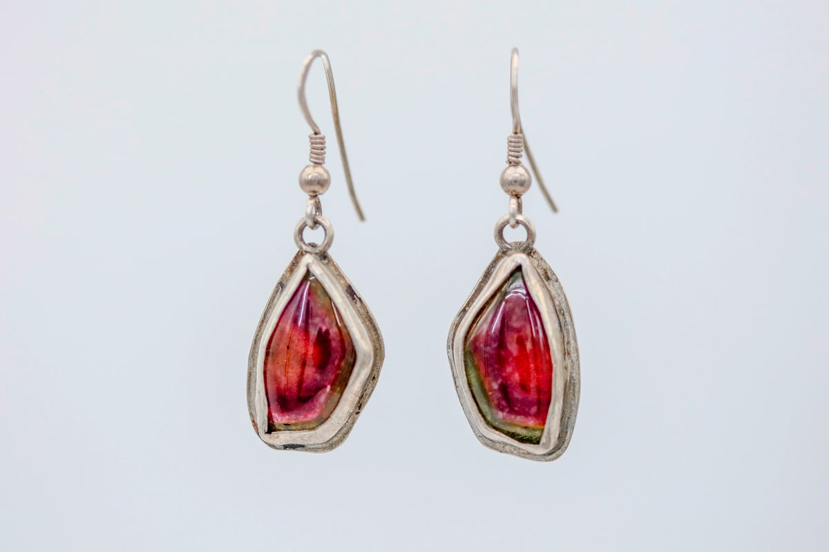 Watermelon Tourmaline One of One Drop Earrings by Made Design Jewelry