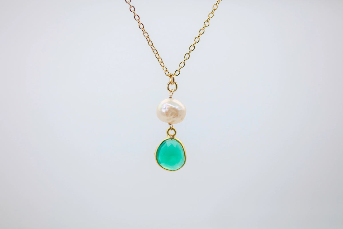 Green Onyx & Pearl Drop Pendant – view 2