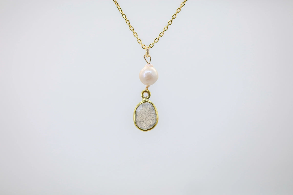 Labradorite & Pearl Drop Pendant – view 2
