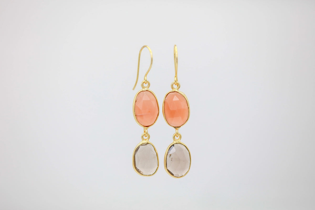 Carnelian & Smoky Quartz Drop Earrings – view 3