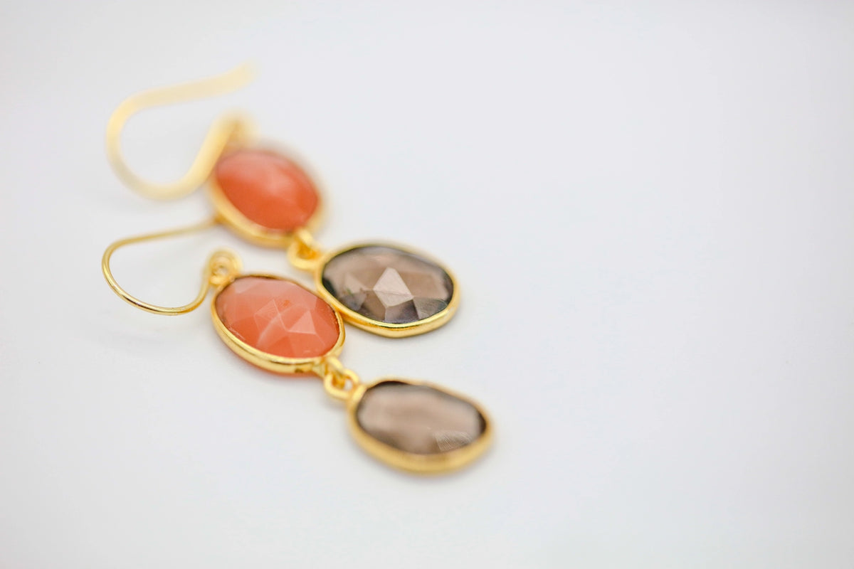 Carnelian & Smoky Quartz Drop Earrings – view 4