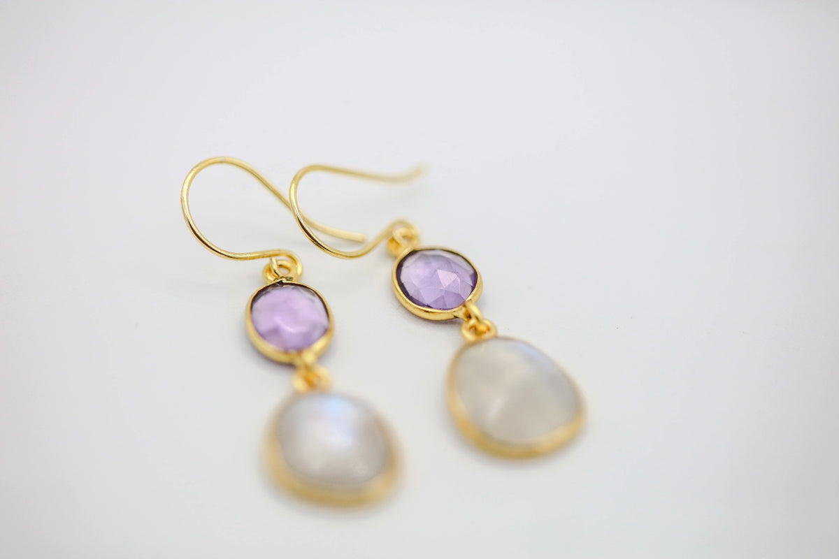 Amethyst & Moonstone Drop Earrings by Made Design Jewelry