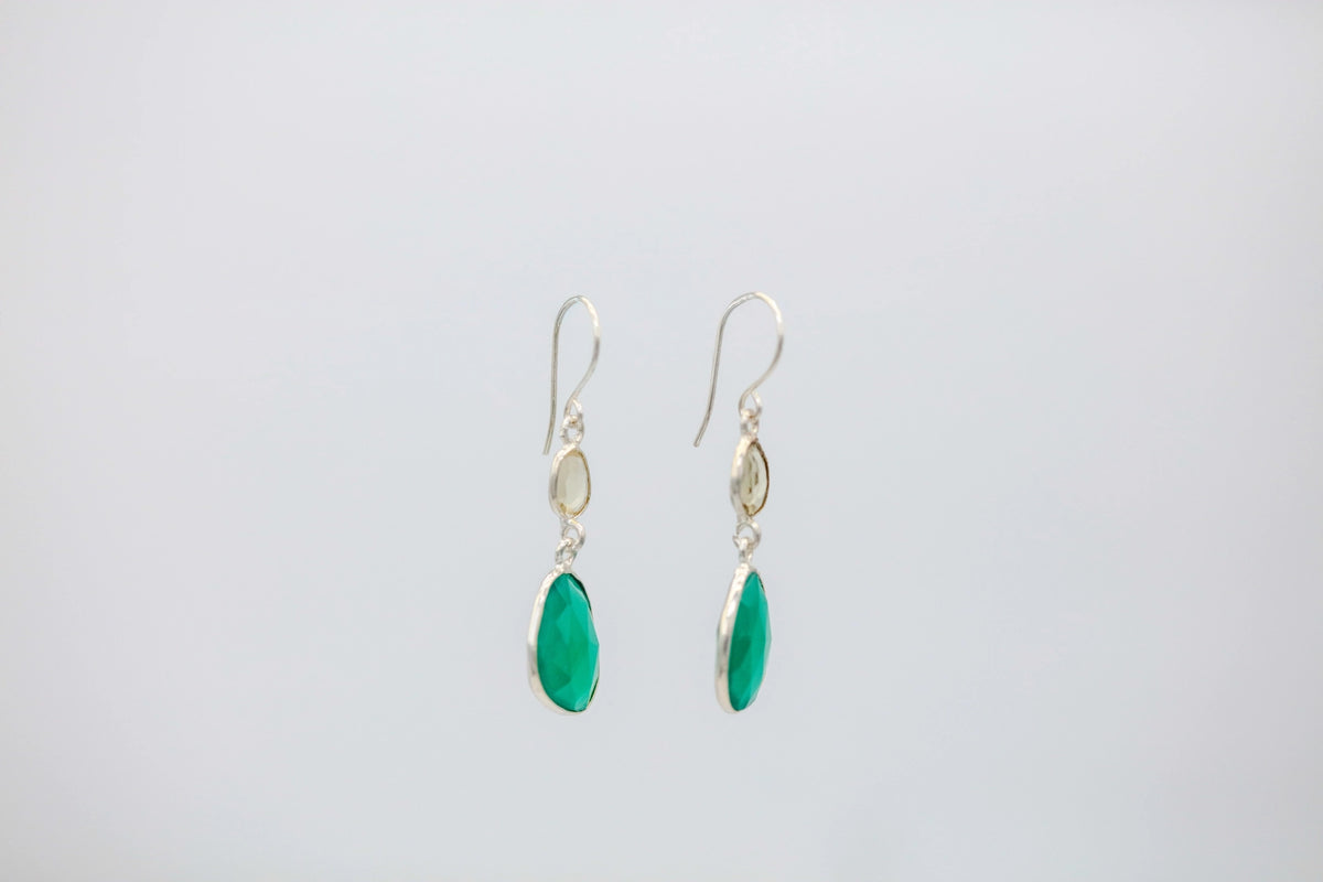 Crystal Quartz & Green Onyx Slim Drop Earrings – view 2