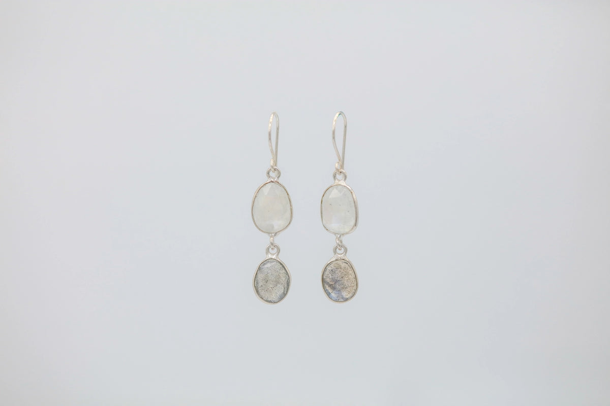 Moonstone & Labradorite Drop Earrings in Silver – view 2