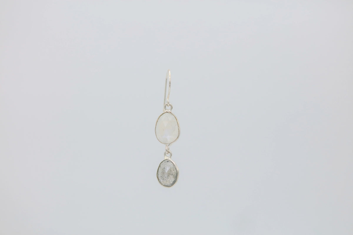 Moonstone & Labradorite Drop Earrings in Silver – view 3