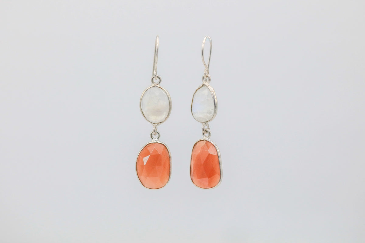 Moonstone & Carnelian Drop Earrings in Silver by Made Design Jewelry