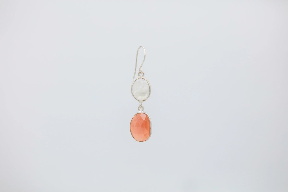 Moonstone & Carnelian Drop Earrings in Silver – view 2