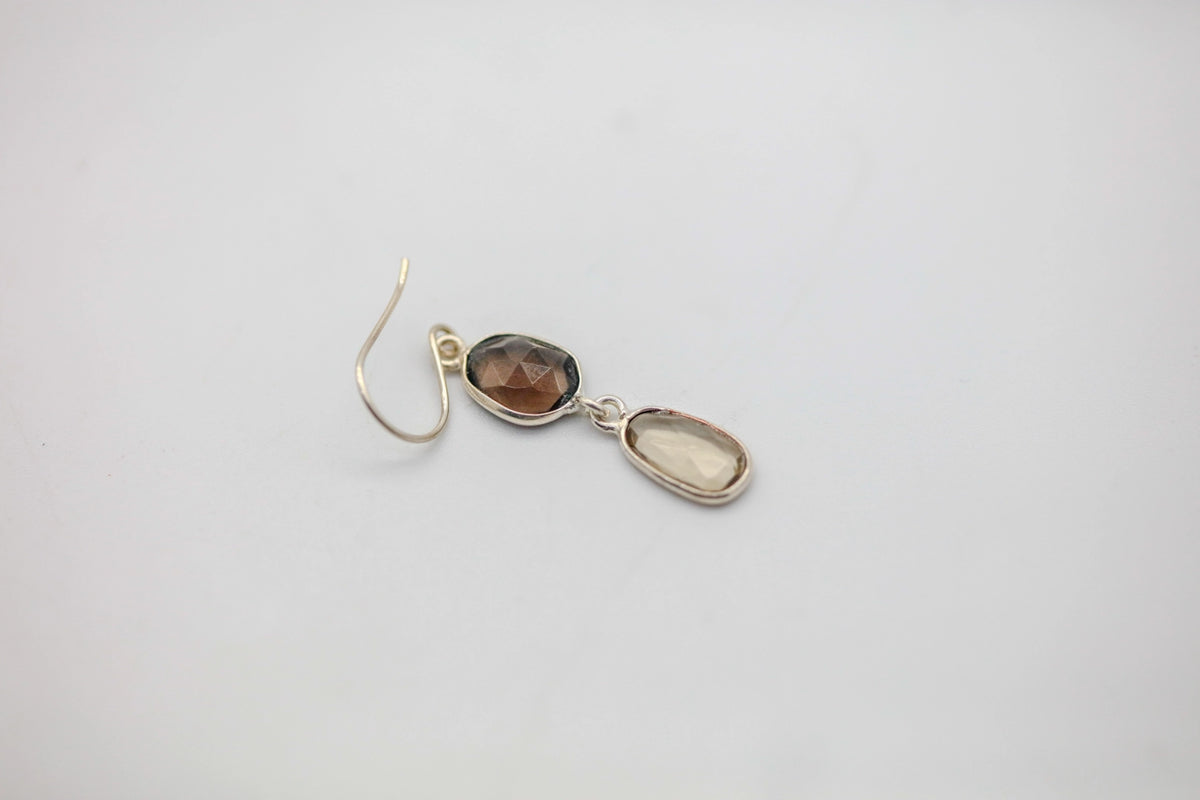 Smoky Quartz & Citrine Drop Earrings in Silver – view 2