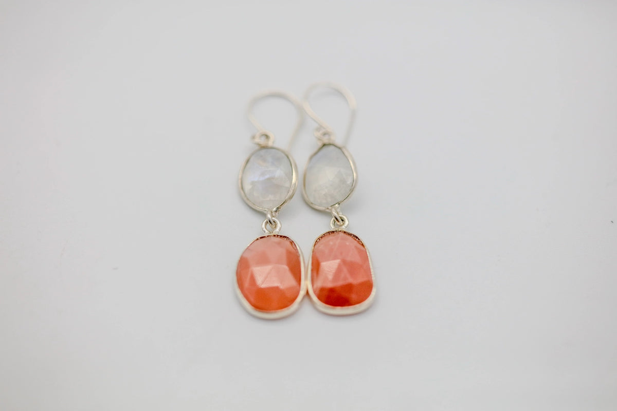 Moonstone & Carnelian Drop Earrings in Silver – view 3
