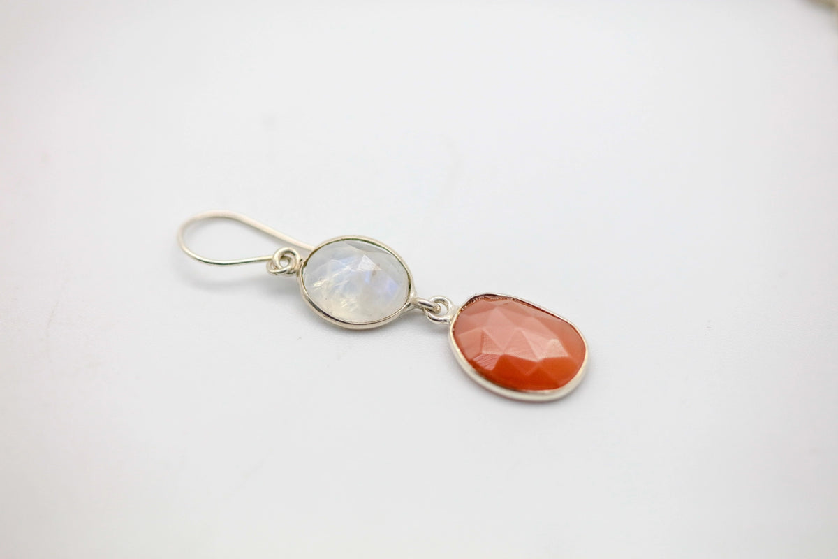 Moonstone & Carnelian Drop Earrings in Silver – view 4