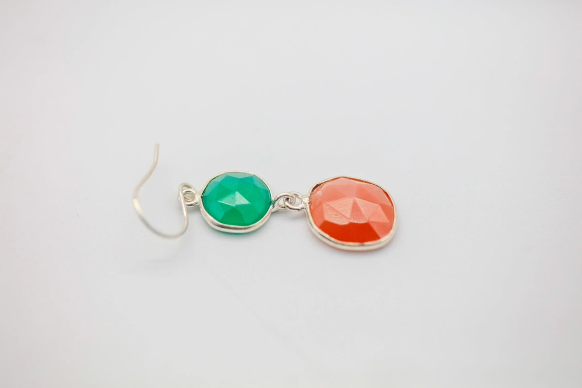 Green Onyx & Carnelian Drop Earrings in Silver – view 2