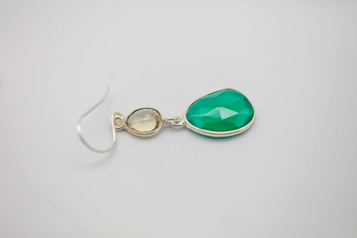 Crystal Quartz & Green Onyx Drop Earrings in Silver by Made Design Jewelry